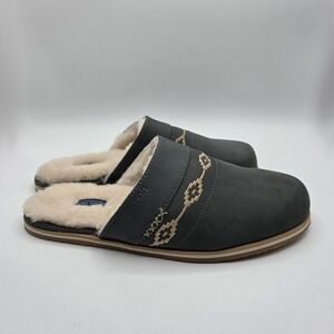 Hari Mari Hacienda LX Slate Gray Nubuck Shearling Lined Slippers Mules Womens